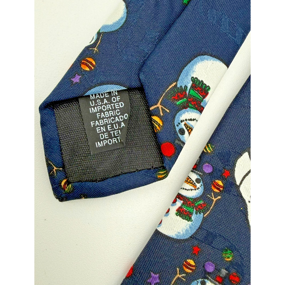 Vintage Hallmark Christmas Tie Snowman Holiday Necktie Blue 1990 Made USA NEW - Picture 10 of 11